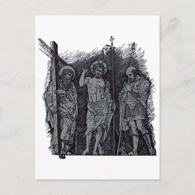 Risen Christ zwischen Heiligen Andrew und Longinus Postkarte (Vorderseite)