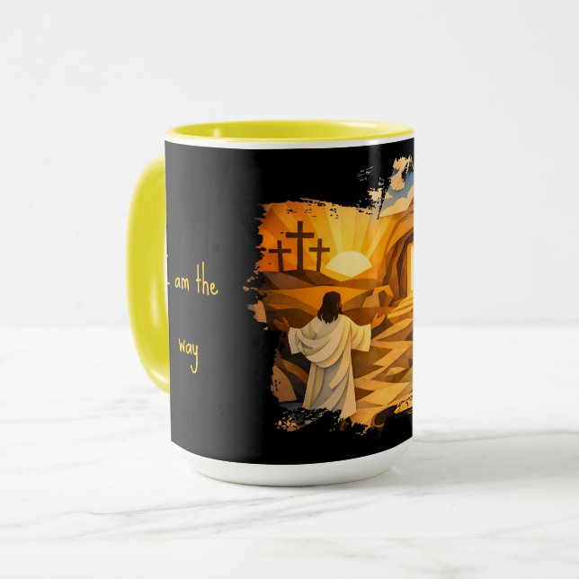 Risen Jesus Empty Tomb 3D Papercut 15oz Coffee Mug Tasse (Vorderseite Links)