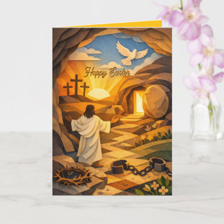 Risen Jesus Empty Tomb 3D Papercut Easter Card Karte