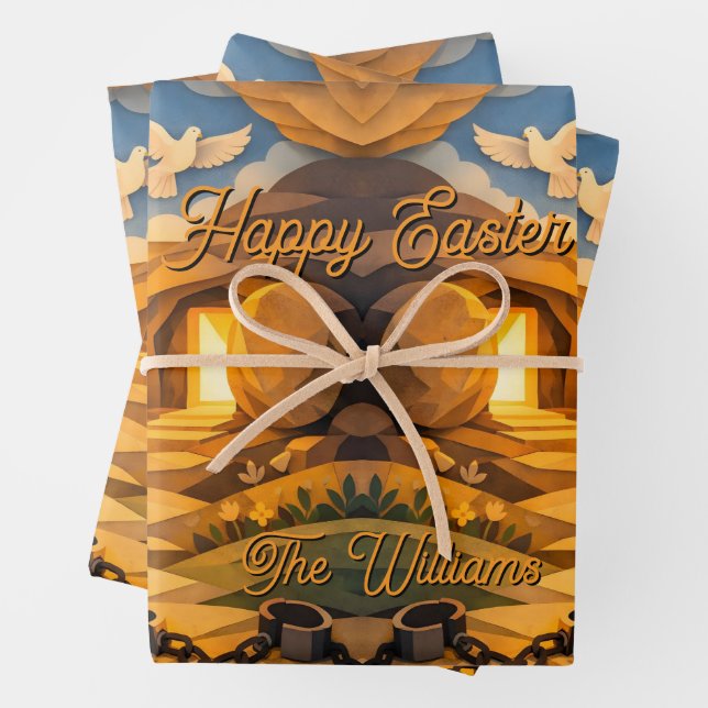 Risen Jesus Empty Tomb 3D Papercut Easter Geschenkpapier Set (Beispiel)