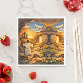 Risen Jesus Empty Tomb 3D Papercut Easter Paper Serviette