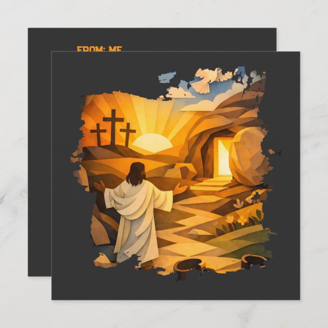Risen Jesus Empty Tomb Papercut Easter Flat Card (Vorne/Hinten)