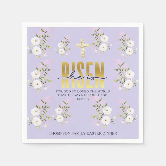 Risen Religious Christlich Zitat Lavender Osterzei Serviette (Vorderseite)