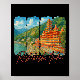 Rishikesh Indien Reise Trip Brushstroke Rishikesh Poster