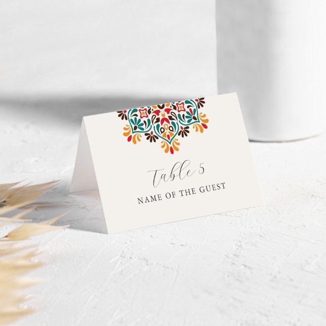 Rising Boho Indo Floral Mandala Wedding Place Card Tischnummer (Von Creator hochgeladen)
