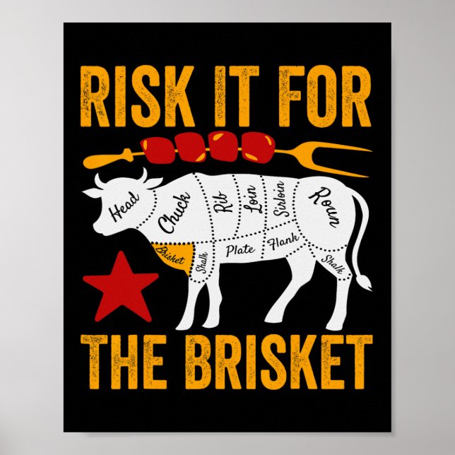 Risk It For The Brisket Funny Bbq Smoking Party Fa Poster (Vorne)
