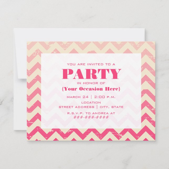 Risse Rosa Ombre Zigzag Party Einladung (Vorderseite)