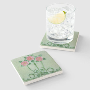 Rissglasur Elegantes Art Nouveau Design Steinuntersetzer