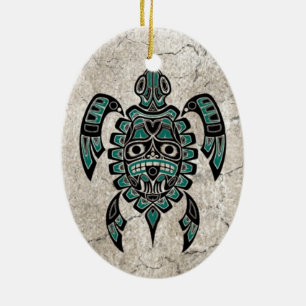 Rissige Tealblaue Haida-Geist-Meeres-Schildkröte Keramikornament