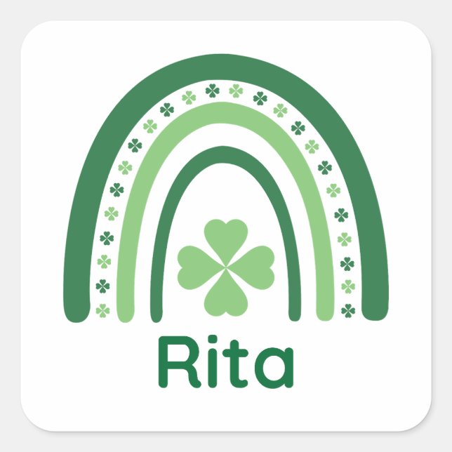 Rita Name Clover Boho Rainbow Quadratischer Aufkleber (Vorderseite)