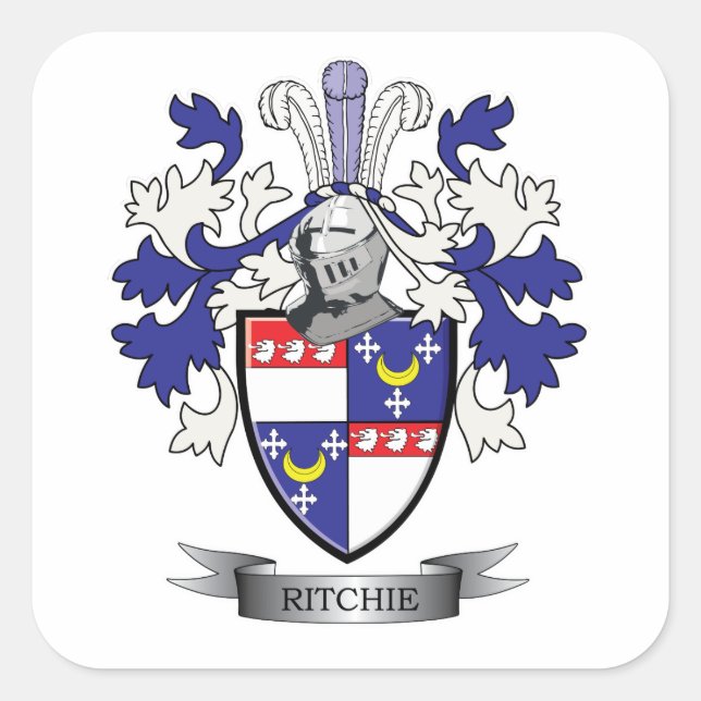 Ritchie-Familienwappen-Wappen Quadratischer Aufkleber (Vorderseite)