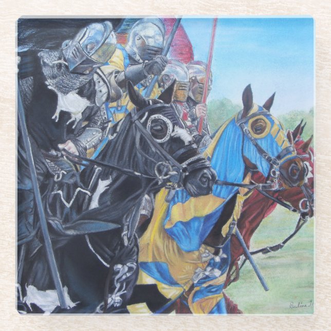 Ritter aus dem Mittelalter, die auf Pferden spiele Glasuntersetzer (Vorderseite)