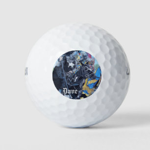 Ritter aus dem Mittelalter, die auf Pferden spiele Golfball