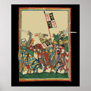 Ritter Charging, Codex Manesse aus dem 14. Jahrhun Poster