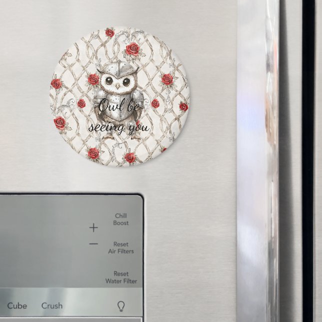 Ritter Eule in glänzender Rüstung Rote Rosen sehen Magnet (In Situ (Kühlschrank))