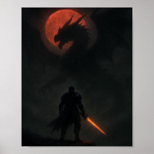 Ritter gegen Drachen unter dem blutroten Mond Fant Poster