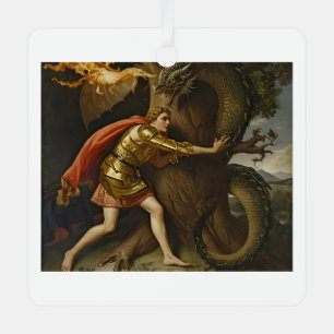 Ritter in goldener Rüstung gegen den Drachen Ornament Aus Metall