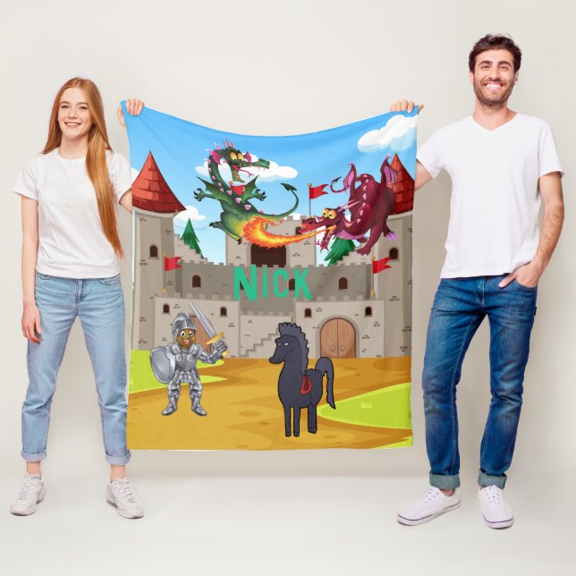 Ritter in leuchtender Rüstung und Albernen Drachen Fleecedecke (Beispiel)
