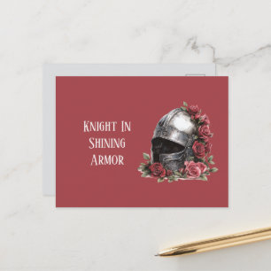 Ritter in schimmernder Rüstung Helm rote Rosen Postkarte