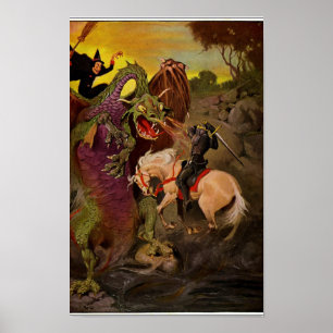 Ritter kämpft gegen Drachen von J. Allen St. John Poster