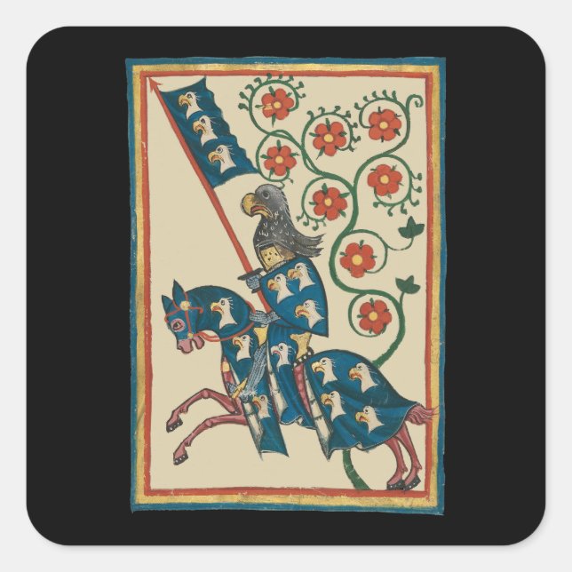 Ritter mit Adler Heraldry, Mittelalter des 14. Jah Quadratischer Aufkleber (Vorderseite)