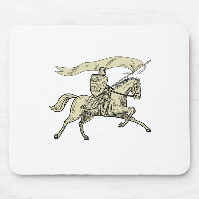 Ritter-Reitpferdeschild-Lanzen-Flaggen-Zeichnen Mousepad (Vorne)