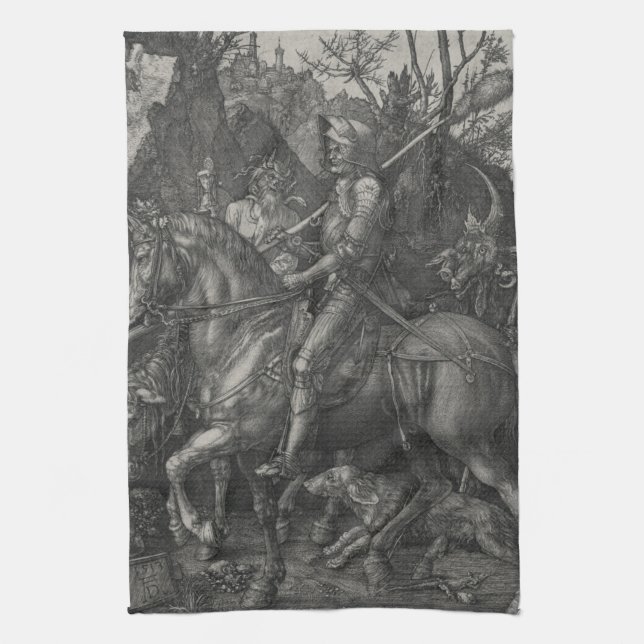 Ritter-Tod und der Teufel Albrecht Durer Geschirrtuch (Vertikal)