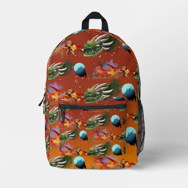 Ritter und Drachen Bedruckter Rucksack (Vorderseite)
