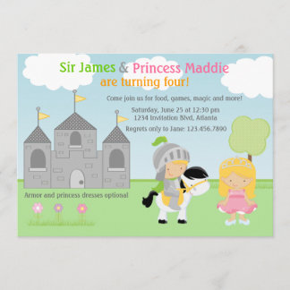 Ritter-und Prinzessin-Twins Joint Party Einladung