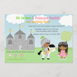 Ritter-und Prinzessin-Twins Joint Party Einladung