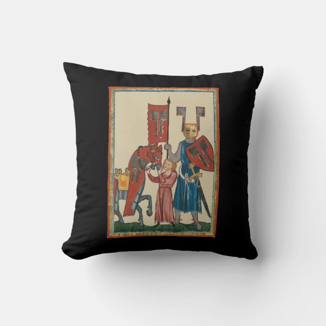 Ritter und Squire, mittelalterliche Kunst des 14.  Kissen (Vorderseite)