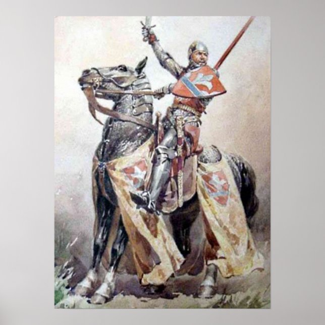 Ritter zu Pferde in Siegerpose Poster (Vorne)