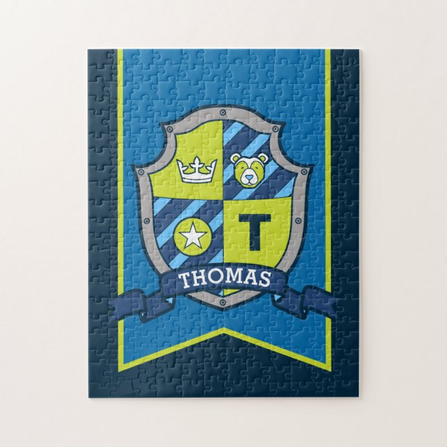 Ritterprinz Wappen personalisiert Bärenblau grün (Vertikal)