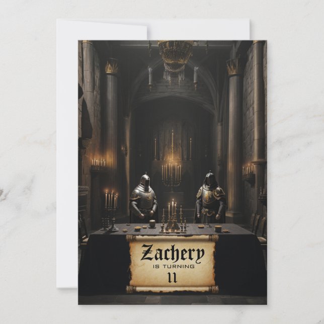 *~* Ritterrüstung AP88 Burg Mittelalter Geburtstag Einladung (Vorderseite)