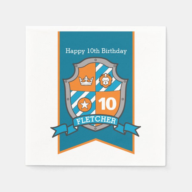 Ritterschild 10. Geburtstag mittelalterliche Party Serviette (Vorderseite)