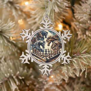 Ritterspiel - Schach trifft Fantasie Schneeflocken Zinn-Ornament