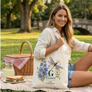 Rittersporn Juli Geburtsblume Libelle Personalisie Tragetasche