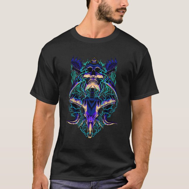 Ritual Baphomet Goat Head Skull Illuminati Satanic T-Shirt (Vorderseite)