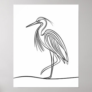 River Heron Line Poster d'art Irish Wildlife