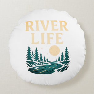 River Is Life Round Coussin - Nature Inspiré Accue