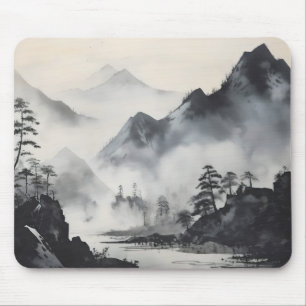River Landscape Black Ink Mousepad