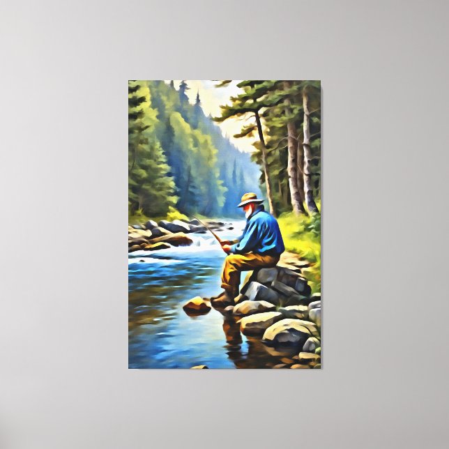 *~* River Man Fishing Stream Nature AP49 Leinwanddruck (Vorderseite)