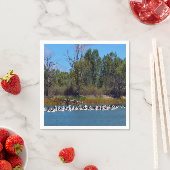"River Murray's Fishermen: A Pelican Ansammlung" Serviette (Beispiel)