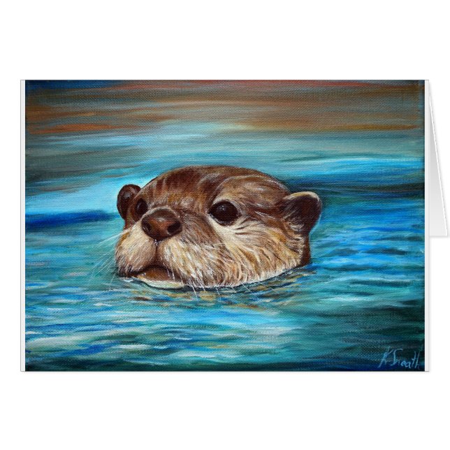 River Otter Painting Grußkarte (Vorderseite (Horizontal))