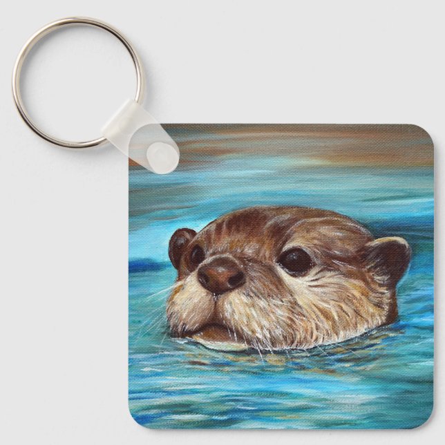 River Otter Painting Keychain Schlüsselanhänger (Vorderseite)