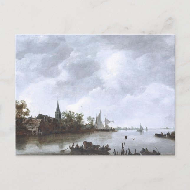 River View mit einer Dorfkirche Postkarte (Vorderseite)