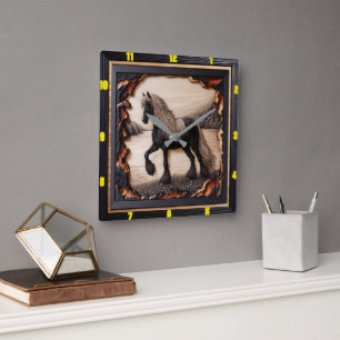 Riverbank Grace: Charred Wood Sinti und Roma Vanne Quadratische Wanduhr