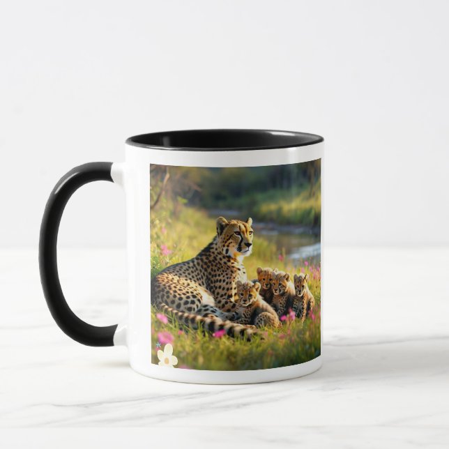 "Riverbank Serenity with Cheetahs" Tasse (Links)