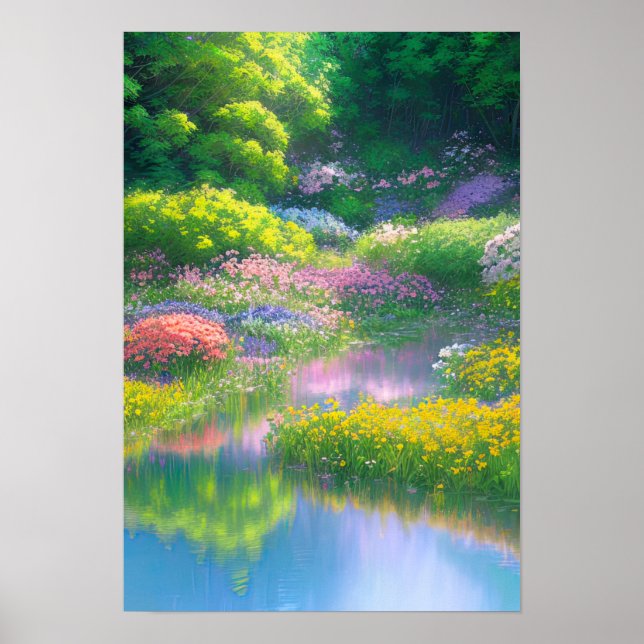 Riverbank Symphonie, farbenfrohe Landschaft Poster (Vorne)