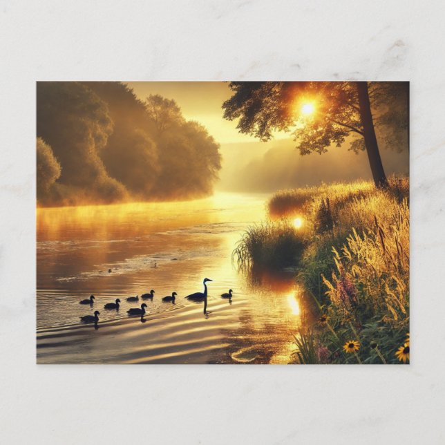 Riverbank Wildlife at Sunrise Postkarte (Vorderseite)